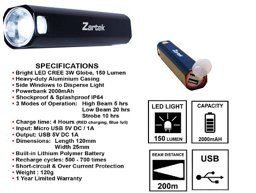 Zartek LED Torch ZA360